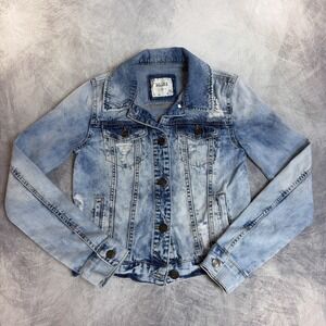 Mudd Denim Jacket Womens XS Blue Distressed Light Wash Jean Trucker Coat